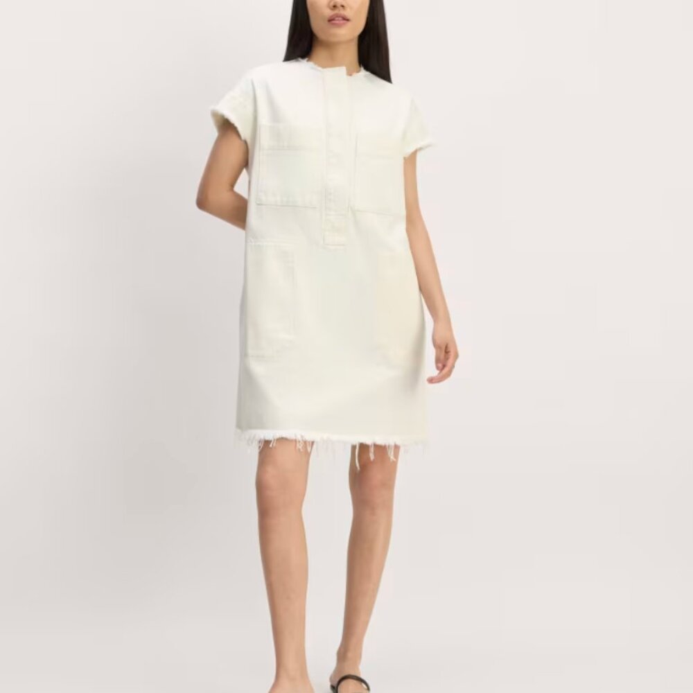 NWOT Everlane Denim Workwear Dress w/ Frayed Hem - Bone - Size XXL